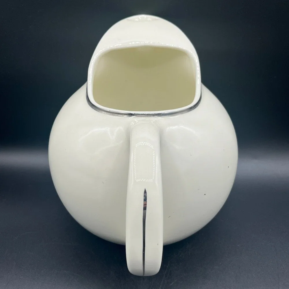 Vtg Universal Ballerina Ball Pitcher 22 Carat Platinum Trimmed White Cream 1960s